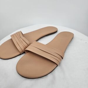 TKEES Nude Leather Slide Sandals Minimal Flat Size 9